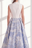 Blue A-Line V-Neck Long Mother Of the Bride Dress with Bow