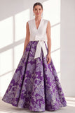 Blue A-Line V-Neck Long Mother Of the Bride Dress with Bow