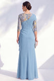 Green Mermaid Bateau Neck Chiffon Floral Long Mother of the Bride Dress