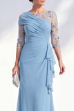 Green Mermaid Bateau Neck Chiffon Floral Long Mother of the Bride Dress
