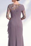 Green Mermaid Bateau Neck Chiffon Floral Long Mother of the Bride Dress