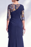 Green Mermaid Bateau Neck Chiffon Floral Long Mother of the Bride Dress