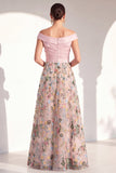 A-Line Blush Off the Shoulder Floral Long Mother of the Bride Dress