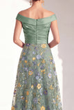 A-Line Blush Off the Shoulder Floral Long Mother of the Bride Dress