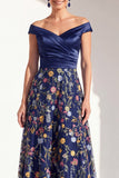 A-Line Blush Off the Shoulder Floral Long Mother of the Bride Dress