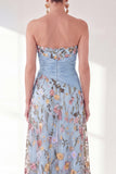 Blue A-Line Sweetheart Floral Long Mother Of the Bride Dress with Slit