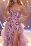 Sparkly Grey Purple Sweetheart Sequin Mermaid Long Pageant Dress with Slit