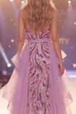 Sparkly Grey Purple Sweetheart Sequin Mermaid Long Pageant Dress with Slit