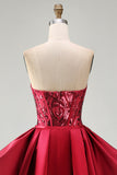 Red Mermaid Sheer Corset Sweetheart Beaded Long Pageant Dress with Sash