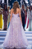 Mermaid Lilac Sweetheart Glitter Long Pageant Dress with Sash