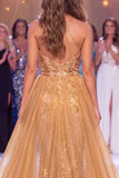Sparkly Golden Halter Neck Mermaid Sequins Long Pageant Dress with Sash