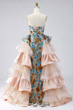 Sparkly Blue Mermaid Sequins Strapless Long Pageant Dress with Sash