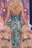 Sparkly Blue Mermaid Sequins Strapless Long Pageant Dress with Sash