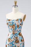 Sparkly Blue Mermaid Sequins Strapless Long Pageant Dress with Sash