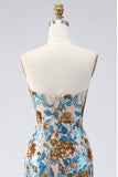 Sparkly Blue Mermaid Sequins Strapless Long Pageant Dress with Sash