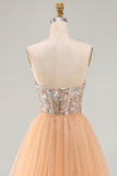 Sparkly Champagne Mermaid Sweetheart Sheer Corset Long Pageant Dress with Sash