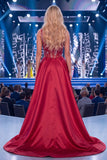 Mermaid Burgundy Corset Beaded Long Pageant Dress with Sash