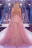 One Shoulder Mermaid Blush Sheer Corset Floral Long Pageant Dress with Sash