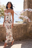 Ivory Sweetheart Mermaid Ruched Maxi Floral Dress with Slit