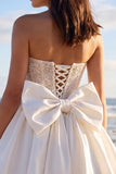 Sprakly Strapless Beaded A Line Corset Little White Dress with Bow
