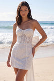 Ivory Strapless Bodycon Sequin Corset Mini Dress with Bow