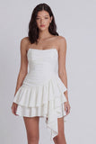 Strapless Tiered A Line Ruffled Little White Dress