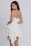 Strapless Tiered A Line Ruffled Little White Dress