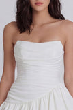 Strapless Tiered A Line Ruffled Little White Dress