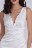 Ivory V-Neck Satin Ruched Bodycon Short Graduation Dress