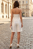 Ivory 2 Piece Halter Neck Sleeveless Women Suits with Belt