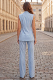 Light Blue Peak Lapel Double Breasted 2 Piece Sleeveless Slim Fit Women Suits