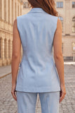 Light Blue Peak Lapel Double Breasted 2 Piece Sleeveless Slim Fit Women Suits