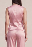 Pink V-Neck Single Breasted Sleeveless 2 Piece Slim Fit Women Suits