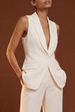 Ivory 2 Piece Shawl Lapel One Button Sleeveless Slim Fit Women Suits