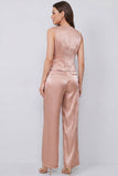 Dusty Rose 2 Piece V Neck Women's Suits with Pockets