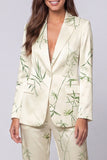 Notched Lapel Light Green Printed 2 Piece Women's Suits