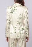 Notched Lapel Light Green Printed 2 Piece Women's Suits