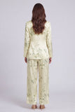 Notched Lapel Printed 2 Piece Light Green Women's Suits