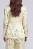 Notched Lapel Printed 2 Piece Light Green Women's Suits