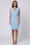 Sky Blue Ruched Bodycon V Neck Mini Work Dress