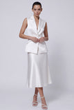 Ivory Peaked Lapel 2 Piece Satin A Line Midi Work Dress