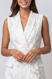 Ivory Shawl Lapel Double Breasted Floral Ruffled Short Work Dress