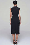 Black Peak Lapel Double Breasted Sheath Midi Work Dress
