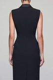 Black Peak Lapel Double Breasted Sheath Midi Work Dress
