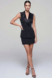 Black Double Breasted Sheath 2-piece Short Work Dress