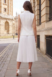Ivory Double Breasted Pleated 2-piece Midi Work Dress