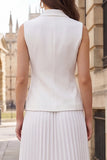 Ivory Double Breasted Pleated 2-piece Midi Work Dress