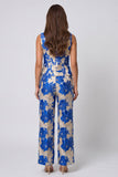 Blue Floral Shawl Lapel Single Breasted 2-piece Work Suits