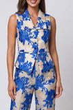 Blue Floral Shawl Lapel Single Breasted 2-piece Work Suits