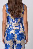 Blue Floral Shawl Lapel Single Breasted 2-piece Work Suits